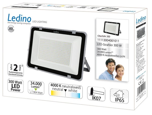 Ledino LED-Strahler Oberbilk Fluter 300W, 24000lm, 4000K, silber neutralweiss
