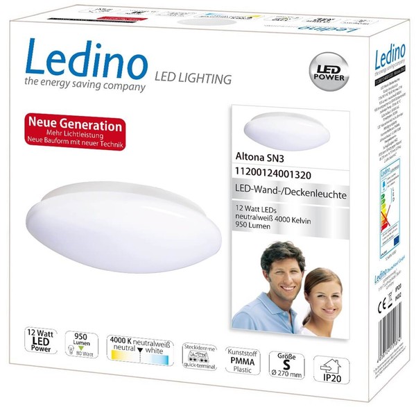 Ledino LED-Leuchte Altona SN3 Wand/Decke, 12W, 950lm, 4000K 28cm neutralweiss