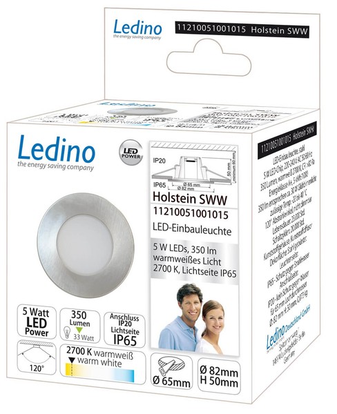 Ledino LED-Einbauleuchte IP65 Einbaustrahler Holstein SWW, 5W, 2700K Bad-Bereich warmweiss
