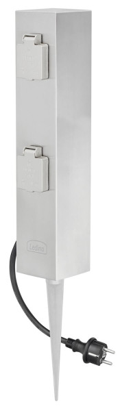 Ledino Steckdosensäule 4er mit Erdspieß Connect S4, Edelstahl Außen