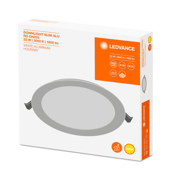 Ledvance Downlight Slim Alu 205 22W 3000K LED Einbauleuchte
