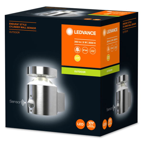 Ledvance Endura Style Cylinder Wall Sensor 6W Edelstahl LED Wandleuchte 4058075205352