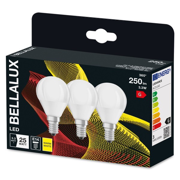 3er-Pack BELLALUX LED Lampe CLASSIC P E14 3,3W 250Lm warmweiss 2700K
