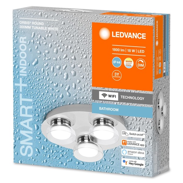 LEDVANCE SMART+ Oribis Wall LED runde Badezimmerlampe 30cm 18W Tunable White dimmbar IP44 silber