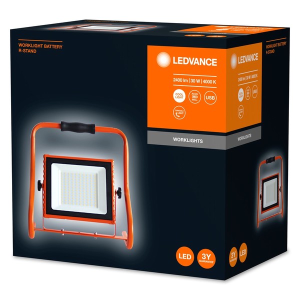 LEDVANCE Worklight AKKU LED Baustrahler mit Batterie 50W neutralweiss IP44 orange
