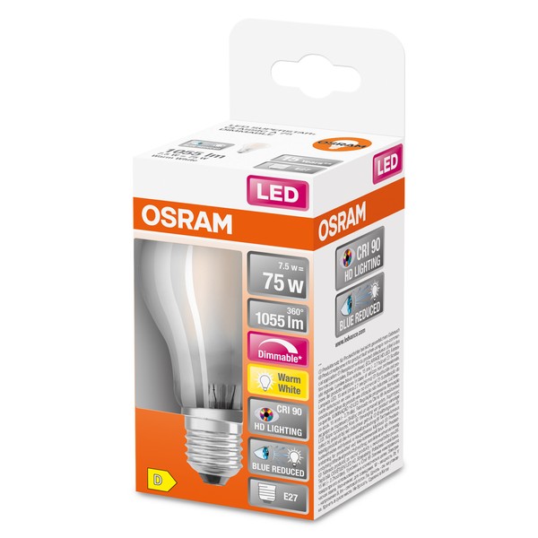 OSRAM LED Lampe Superstar Plus matt E27 Filament 7,5W 1055lm warmweiss 2700K dimmbar 90Ra wie 75W