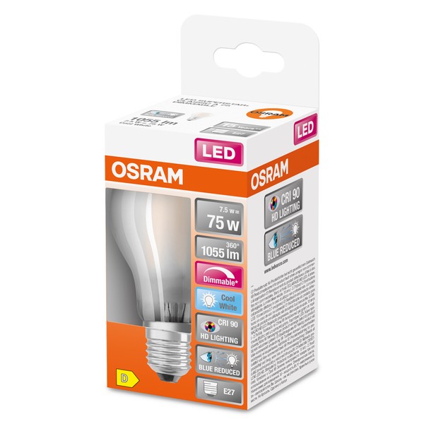 OSRAM LED Lampe Superstar Plus matt E27 Filament 7,5W 1055lm neutralweiss 4000K dimmbar 90Ra wie 75W