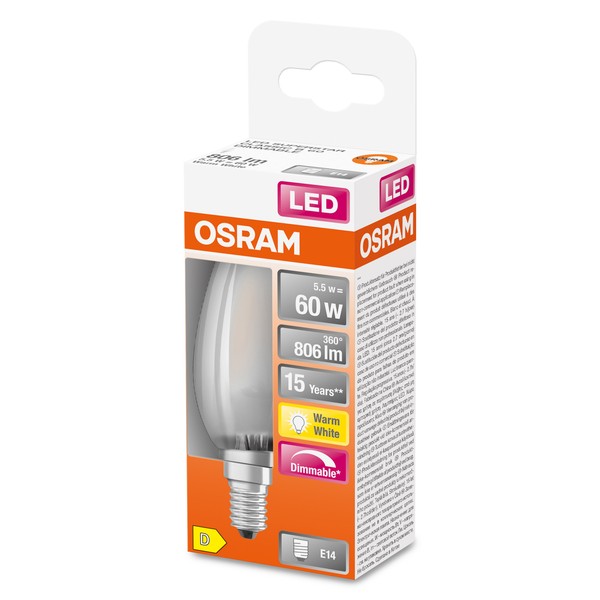 OSRAM LED Kerzenlampe Superstar Plus matt E14 Filament 3,4W 470lm neutralweiss 4000K dimmbar 90Ra wie 40W