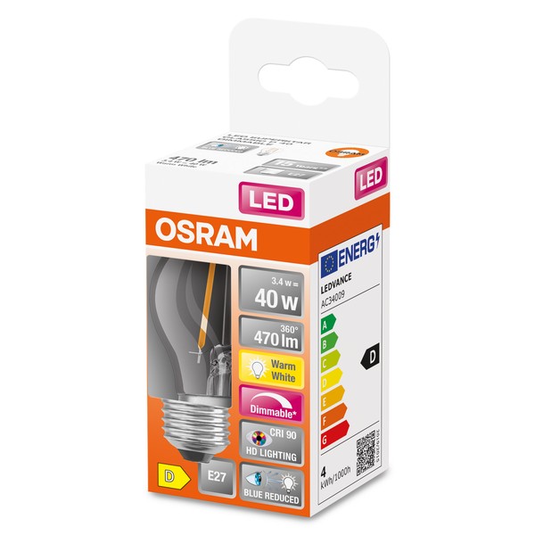 OSRAM LED Lampe Superstar Plus E27 Filament 3,4W 470lm warmweiss 2700K dimmbar 90Ra wie 40W