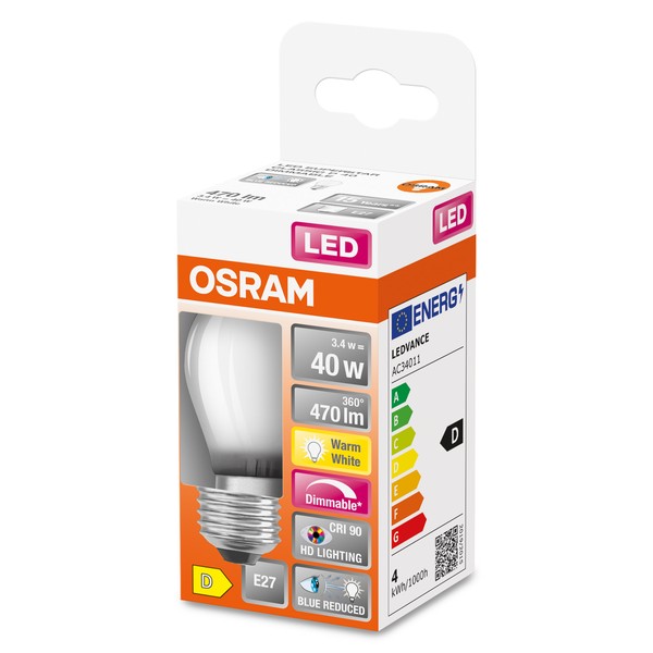 OSRAM LED Lampe Superstar Plus matt E27 Filament 3,4W 470lm warmweiss 2700K dimmbar 90Ra wie 40W