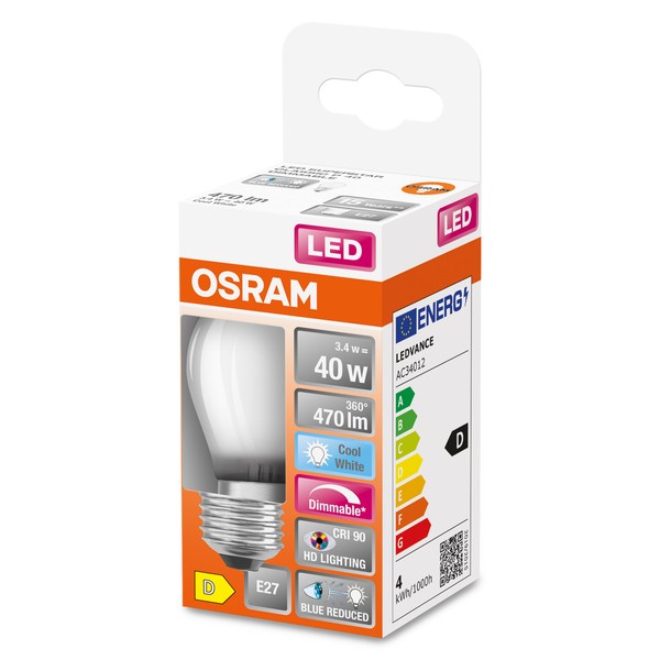 OSRAM LED Lampe Superstar Plus matt E27 Filament 3,4W 470lm neutralweiss 4000K dimmbar 90Ra wie 40W