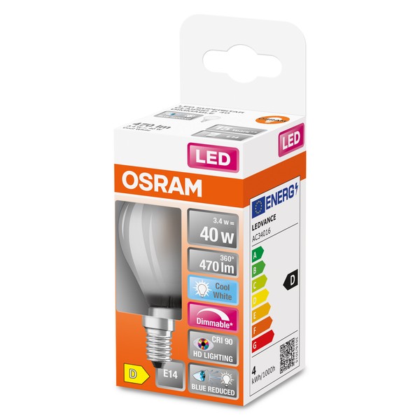 OSRAM LED Lampe Superstar Plus matt E14 Filament 3,4W 470lm neutralweiss 4000K dimmbar 90Ra wie 40W