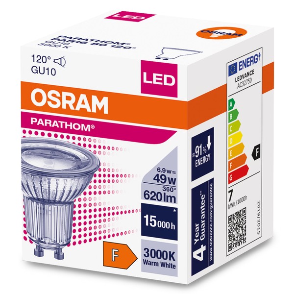 OSRAM LED Spot Strahler Parathom GU10 6,9W 620lm warmweiss 3000K 120° wie 49W