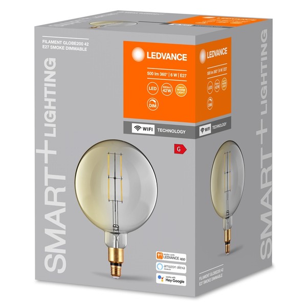 LEDVANCE SMART+ LED Globe Lampe G200 Rauch Vintange E27 Filament 6W 540Lm warmweiss 2500K dimmbar wie 42W