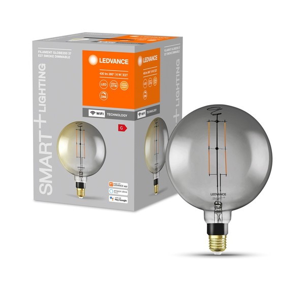 LEDVANCE SMART+ LED Globe Lampe G200 Rauch Vintange E27 Filament 6W 540Lm warmweiss 2500K dimmbar wie 42W