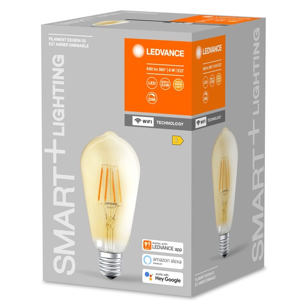 LEDVANCE SMART+ extrawarme LED Design-Lampe WLAN E27 Filament 6W 680lm warmweiss 2400K dimmbar wie 53W 4058075610545