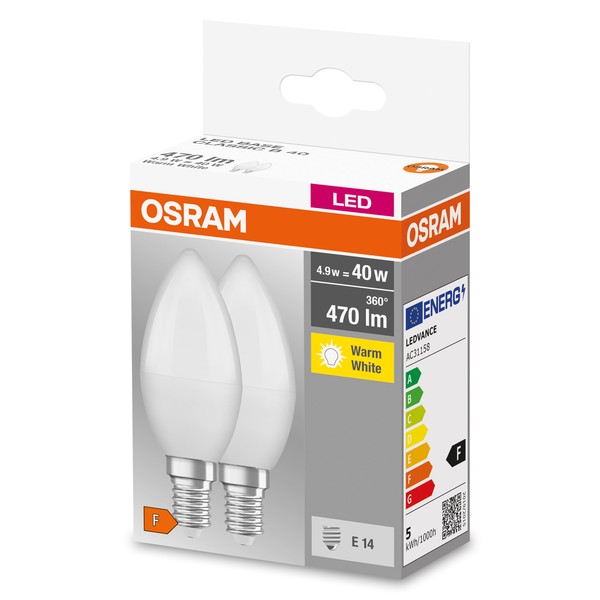 OSRAM LED Kerzenlampe matt E14 4,9W 470lm warmweiss 2700K wie 40W