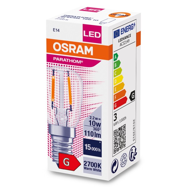 OSRAM LED Lampe T-Form Parathom Special T26 E14 2,2W 110lm warmweiss 2700K wie 12W