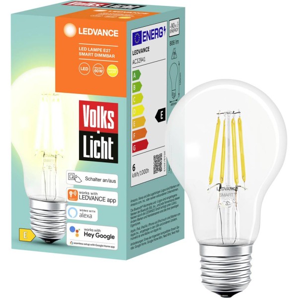 LEDVANCE LED Lampe SMART+ Filament dimmbar 6W warmweiss E27 Bluetooth