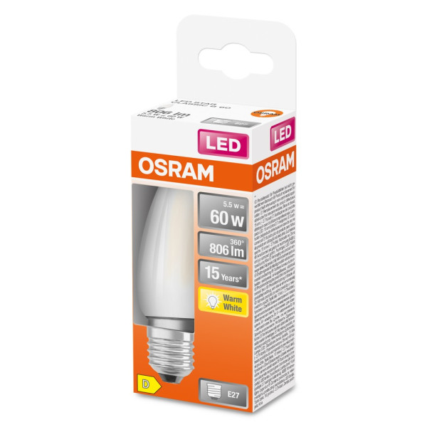 OSRAM LED Kerzenlampe Retrofit matt E27 5,5W 806lm warmweiss 2700K wie 60W