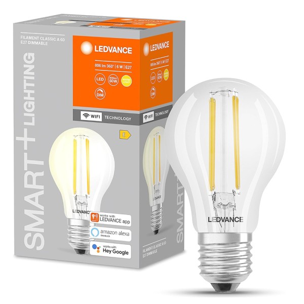 LEDVANCE LED Lampe SMART+ Filament dimmbar 60 6W warmweiss E27 Wi-Fi