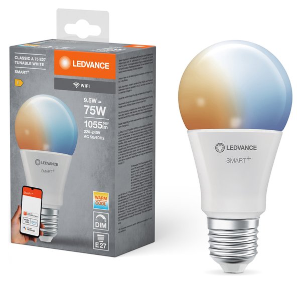 LEDVANCE LED Lampe SMART+ WiFi Classic Tunable White 230V TW FR E27 Dimmbar Tunable White, Kalt-zu-Warm-Farbwechsel 4058075778511