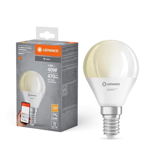 LEDVANCE LED Lampe SMART+ WiFi Mini Bulb 230V FR E14 Dimmbar Warmweiss 4058075778610