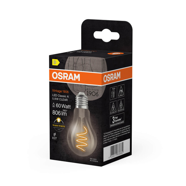 OSRAM LED Lampe Vintage 1906 CLASSIC A 5.9W 827 Clear E27 Warmweiss 4058075836662