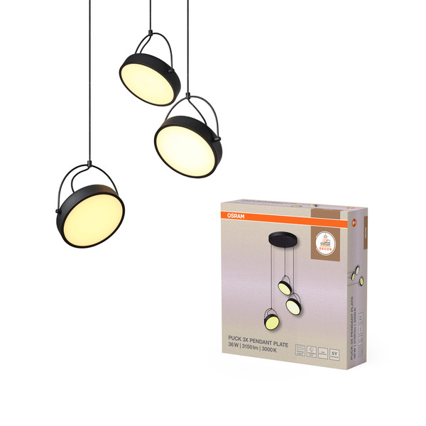 OSRAM LED Pendelleuchte Decor Puck 3XPendant PL 36W 930 Black 4058075846586