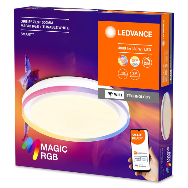 LEDVANCE LED Deckenleuchte Smart+ Orbis Ceiling ZEST MAGIC RGB 50cm White Dimmbar RGBTW Farbwechsel / steuerbare Lichtfarbe 4099854090301