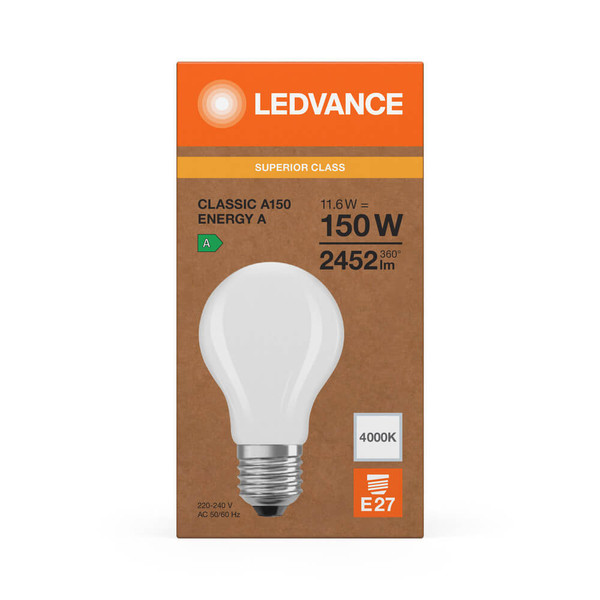 LEDVANCE LED Lampe E27 Classic Filament S matt A150 11.6W 2452lm Neutralweiss 4000K wie 150W höchste Effizienzklasse A 4099854282218