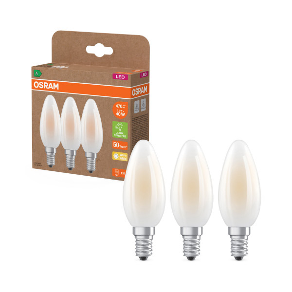 OSRAM LED Leuchtmittel LED CLASSIC B ENERGY EFFICIENCY A 2.2W 827 Frosted E14 Warm weiß 4099854338694