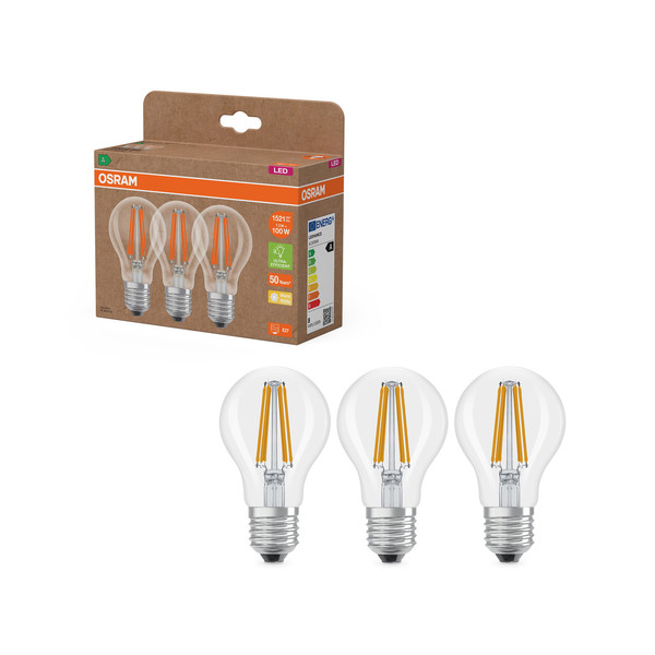 OSRAM LED Leuchtmittel LED LAMPS ENERGY CLASS A ENERGY EFFICIENCY Filament CLASSIC A 7.2W 827 Clear E27 Warm weiß 4099854348037