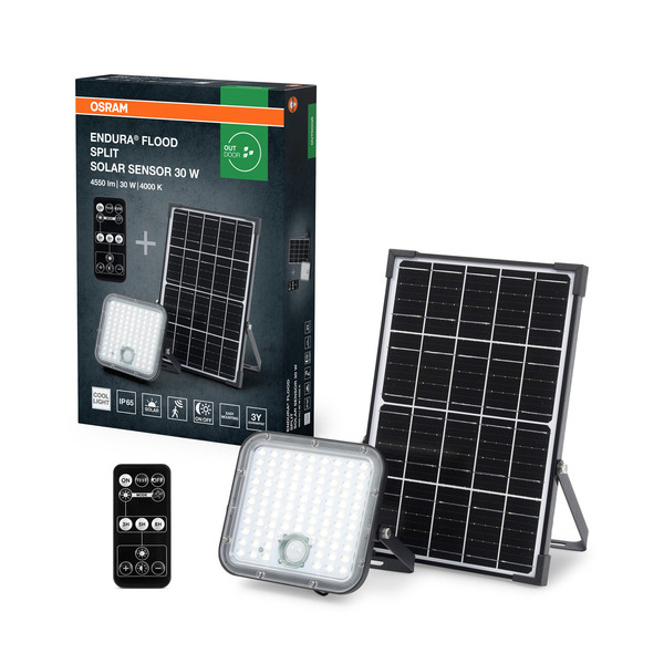 OSRAM LED Aussen-Strahler ENDURA FLOOD SPLIT SOLAR SENSOR 30W 840 Remote control Dimmbar Neutralweiss 4099854429439