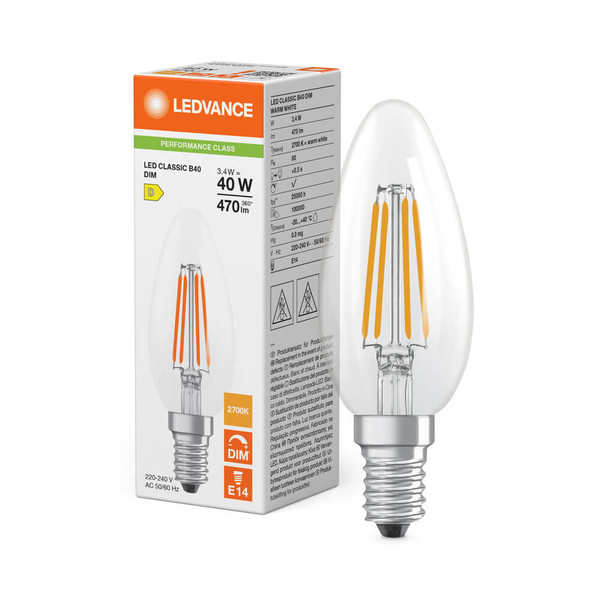 LEDVANCE LED Kerze E14 Classic Filament Dimmbar P B40 3.4W 470lm Warmweiss 2700K wie 40W 4099854439049