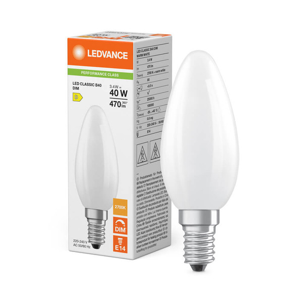 LEDVANCE LED Kerze E14 Classic Filament Dimmbar P matt B40 3.4W 470lm Warmweiss 2700K wie 40W 4099854439063
