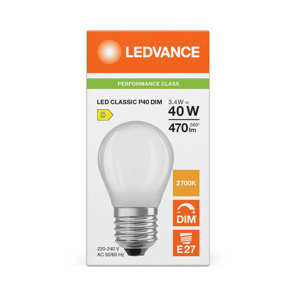 LEDVANCE LED Lampe E27 Classic Filament Dimmbar P matt P40 3.4W 470lm Warmweiss 2700K wie 40W 4099854439155