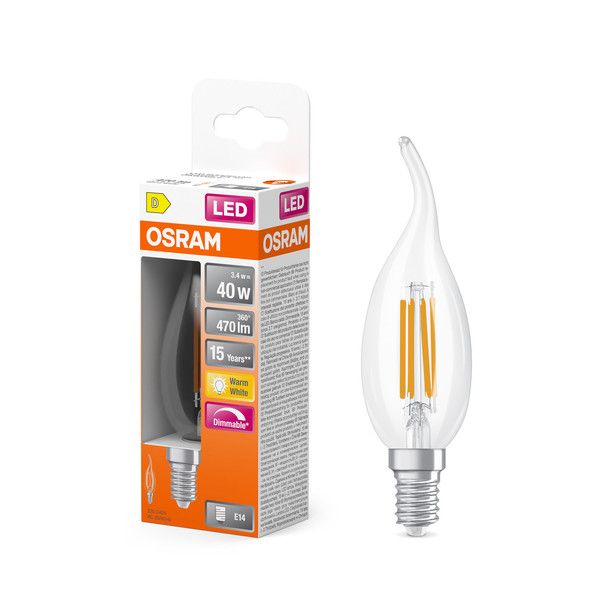 OSRAM LED Leuchtmittel LED Retrofit CLASSIC BA DIM 3.4W 827 Clear E14 Dimmbar Warm weiß 4099854443817