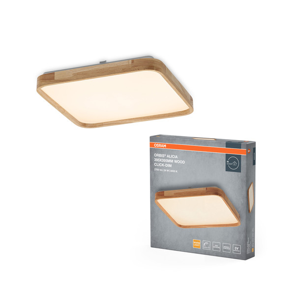 OSRAM LED Deckenleuchte Orbis Alicia 395X395MM 24W 830 Click DIM Wood Decor Dimmbar Warm weiß 4099854446078