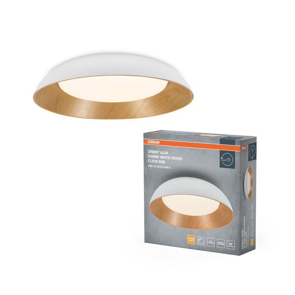 OSRAM LED Deckenleuchte Orbis Alva 505MM 36W 830 Click DIM White and Wood Decor Dimmbar Warm weiß 4099854446351