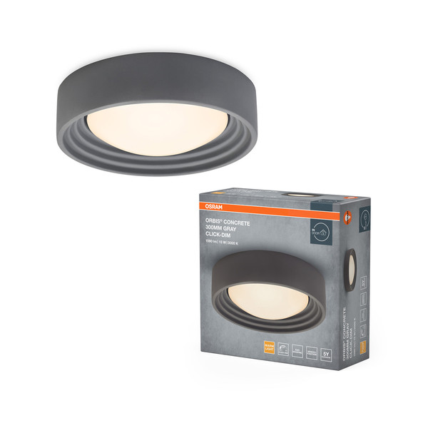 OSRAM LED Deckenleuchte Orbis Concrete 300MM 13W 830 Click Dim Gray Dimmbar Warm weiß 4099854446634