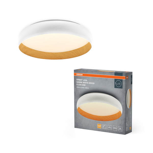 OSRAM LED Deckenleuchte Orbis Livia 520MM 36W 830 Click DIM White and Wood Decor Dimmbar Warm weiß 4099854448324