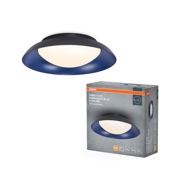 OSRAM LED Deckenleuchte Orbis Plate 310MM 19W 830 Click DIM Black and Blue Dimmbar Warm weiß 4099854449840