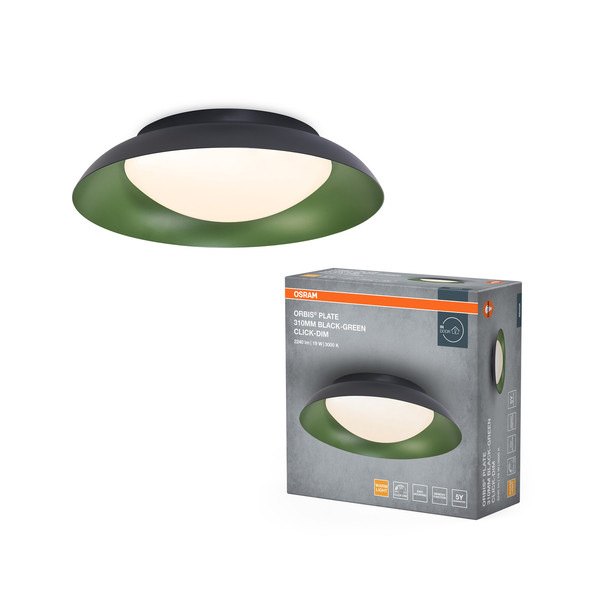 OSRAM LED Deckenleuchte Orbis Plate 310MM 19W 830 Click DIM Black and Green Dimmbar Warm weiß 4099854449864