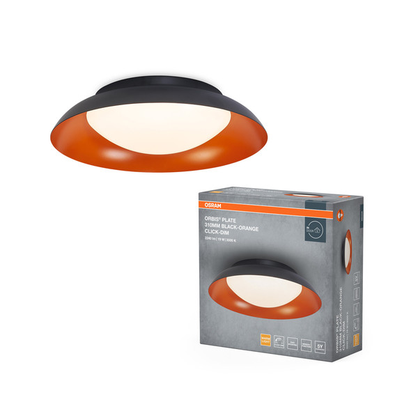 OSRAM LED Deckenleuchte Orbis Plate 310MM 19W 830 Click DIM Black and Orange Dimmbar Warm weiß 4099854449888