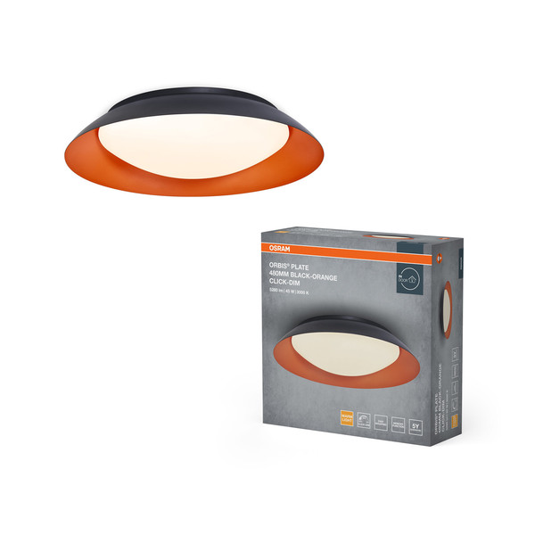 OSRAM LED Deckenleuchte Orbis Plate 480MM 45W 830 Click DIM Black and Orange Dimmbar Warm weiß 4099854450006