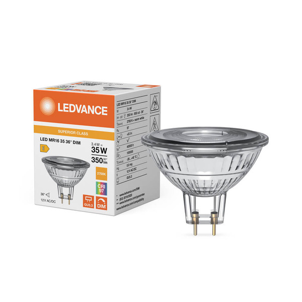 LEDVANCE LED Spot GU5.3 MR16 36° Dimmbar S 3.4W 350lm Warmweiss 2700K Ra>90 wie 35W 4099854456015