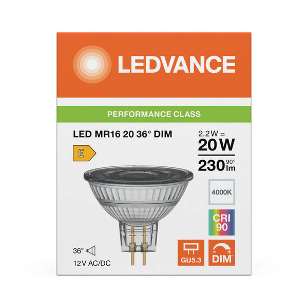 LEDVANCE LED Spot GU5.3 MR16 36° Dimmbar P 2.2W 230lm Neutralweiss 4000K Ra>90 wie 20W 4099854456558
