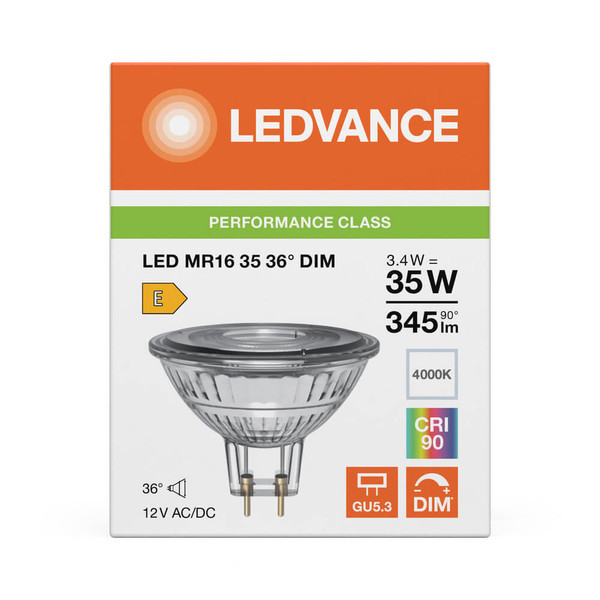 LEDVANCE LED Spot GU5.3 MR16 36° Dimmbar P 3.4W 345lm Neutralweiss 4000K Ra>90 wie 35W 4099854456619