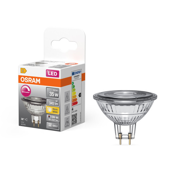 OSRAM LED Leuchtmittel LED SUPERSTAR MR16 12 V 3.4W 927 GU5.3 Dimmbar Warm weiß 4099854457012